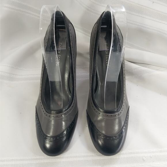 KAREN SCOTT! KENWOOD ALL GENUINE LEATHER BLACK, GRAY PERFORATED HEELS! SZ 7M - Picture 2 of 8